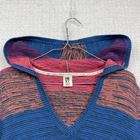 Y2K Roxy Surf Hoodie Boho Multicolor Striped Knit Women Sz M Skater Goth Emo - Picture 5 of 12